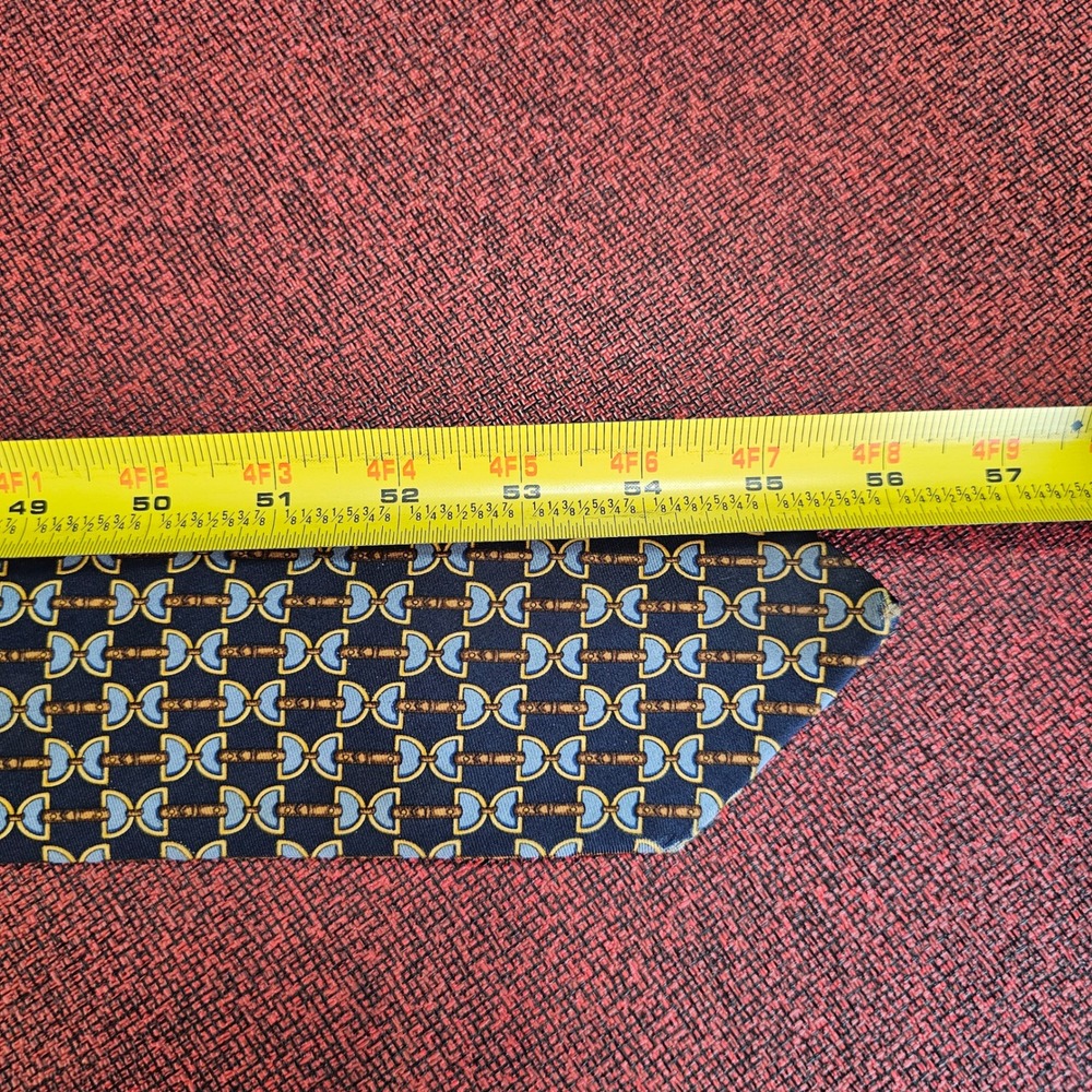 Vintage 80s Brooks Brothers Makers Silk Tie Navy Gold Equestrian Ivy League USA - Picture 6 of 8